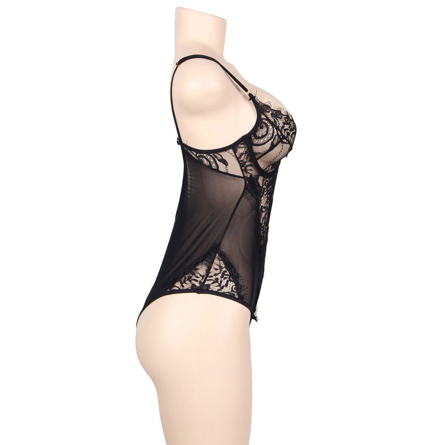 SUBBLIME - QUEEN PLUS DENTELLE FLORALE ET TEDDY NOIR FRANGES - Sensualia