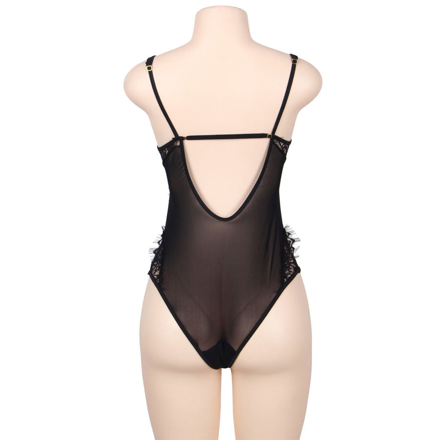 SUBBLIME - QUEEN PLUS DENTELLE FLORALE ET TEDDY NOIR FRANGES - Sensualia