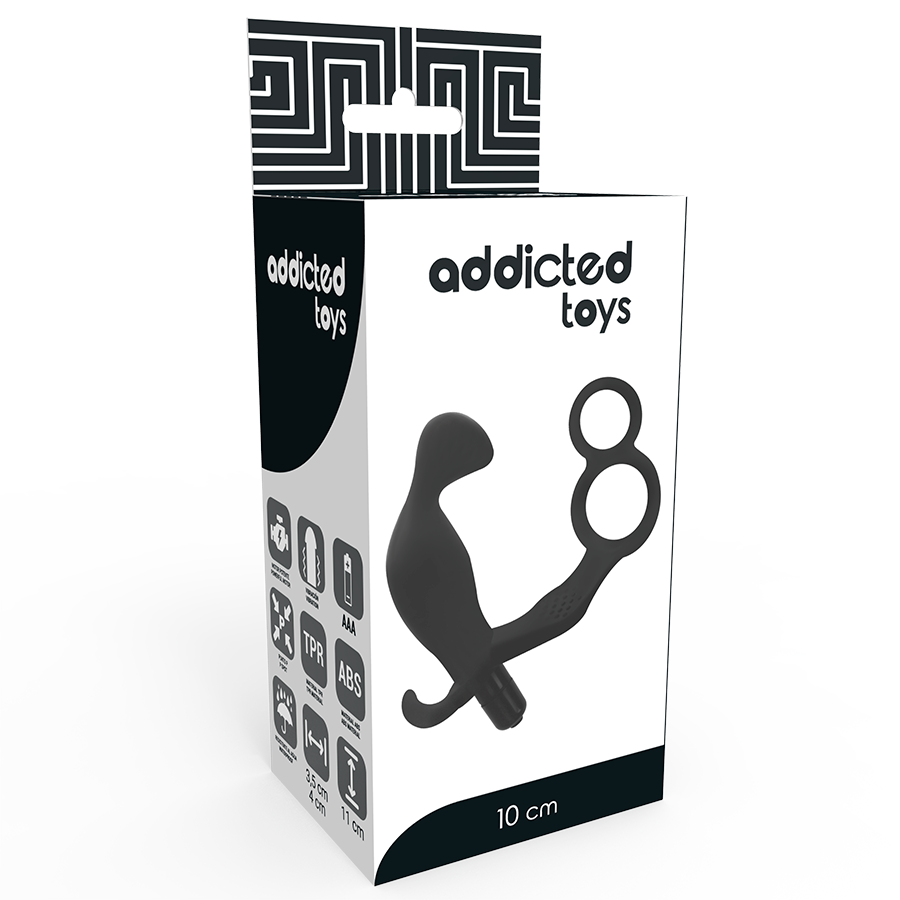 ADDICTED TOYS - PLUG ANAL AVEC DOUBLE ANNEAU PÉNIS ET TESTICULES NOIR - Sensualia