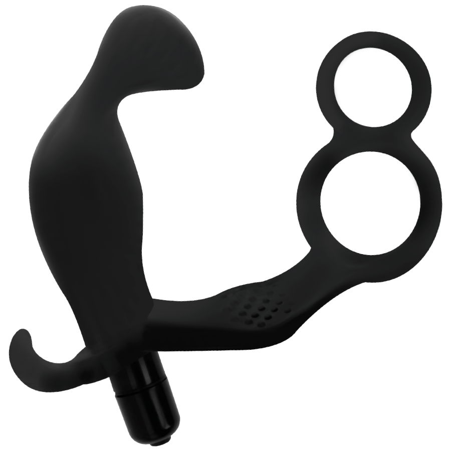 ADDICTED TOYS - PLUG ANAL AVEC DOUBLE ANNEAU PÉNIS ET TESTICULES NOIR - Sensualia