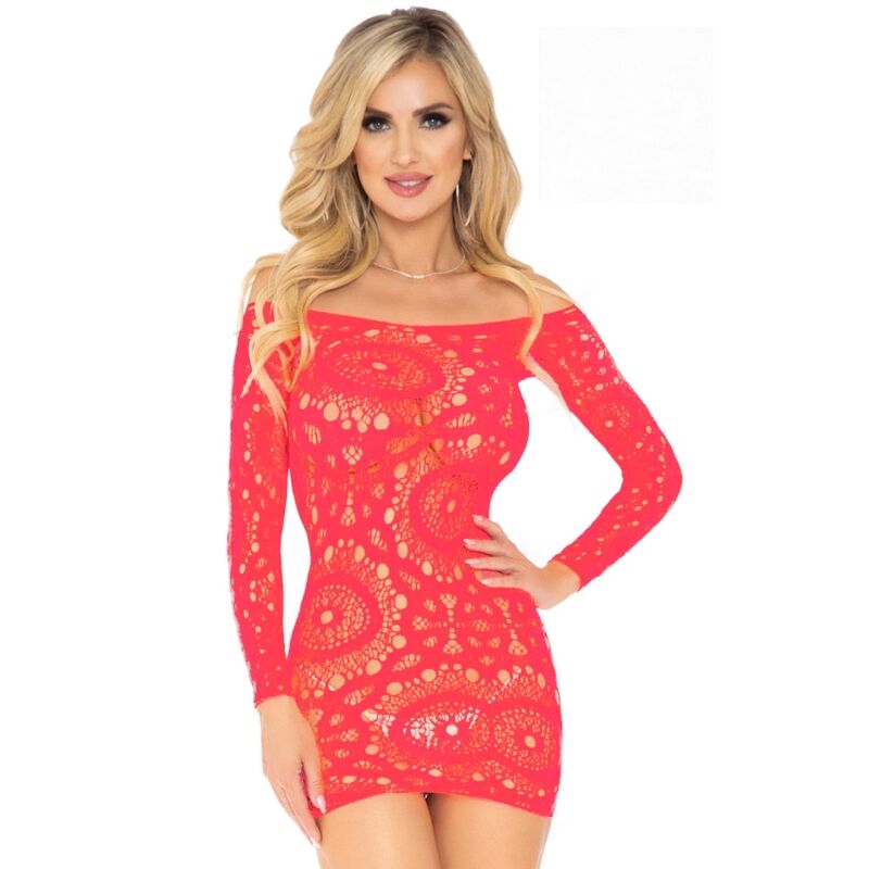 LEG AVENUE - ROBE MINI À MANCHES LONGUES EN DENTELLE AU CROCHET ROUGE TAILLE UNIQUE LEG AVENUE DRESSES