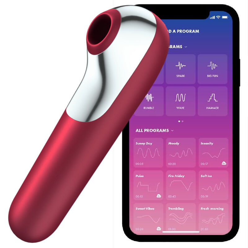 SATISFYER - VIBRATEUR ET ASPIRATION DUAL LOVE AVEC AIR PULSÉ ROUGE - Sensualia