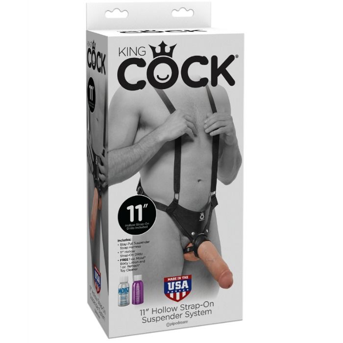 KING COCK - STRAP-ON AVEC GODE CREUX 28 CM ET SANGLES COULEUR CHAINE - Sensualia