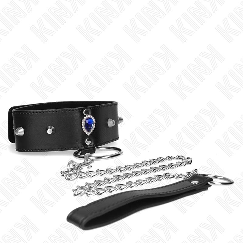 KINK - COLLIER 65 CM AVEC BRACELET AVEC DIAMANTS BLEU AJUSTABLE 36-43 CM X 5 CM - Sensualia
