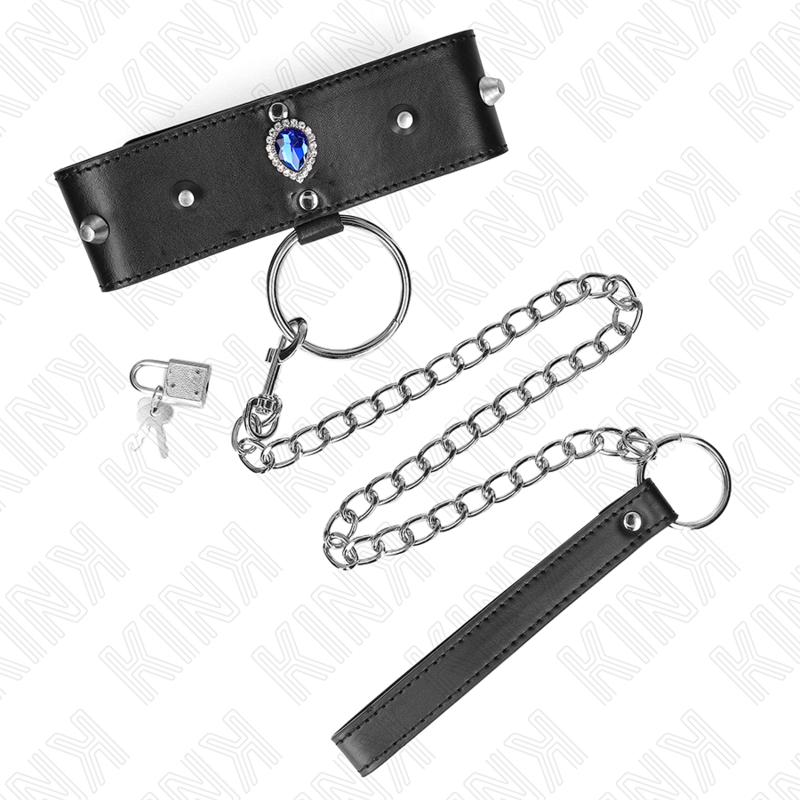 KINK - COLLIER 65 CM AVEC BRACELET AVEC DIAMANTS BLEU AJUSTABLE 36-43 CM X 5 CM - Sensualia