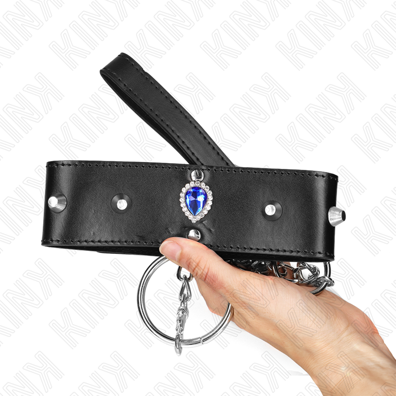 KINK - COLLIER 65 CM AVEC BRACELET AVEC DIAMANTS BLEU AJUSTABLE 36-43 CM X 5 CM - Sensualia