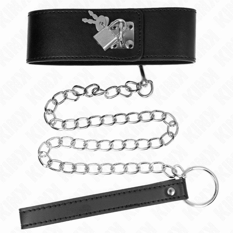 KINK - COLLIER AVEC CEINTURE 65 CM AVEC LARGE BRACELET NOIR AJUSTABLE 33,5-41 CM X 5 CM - Sensualia