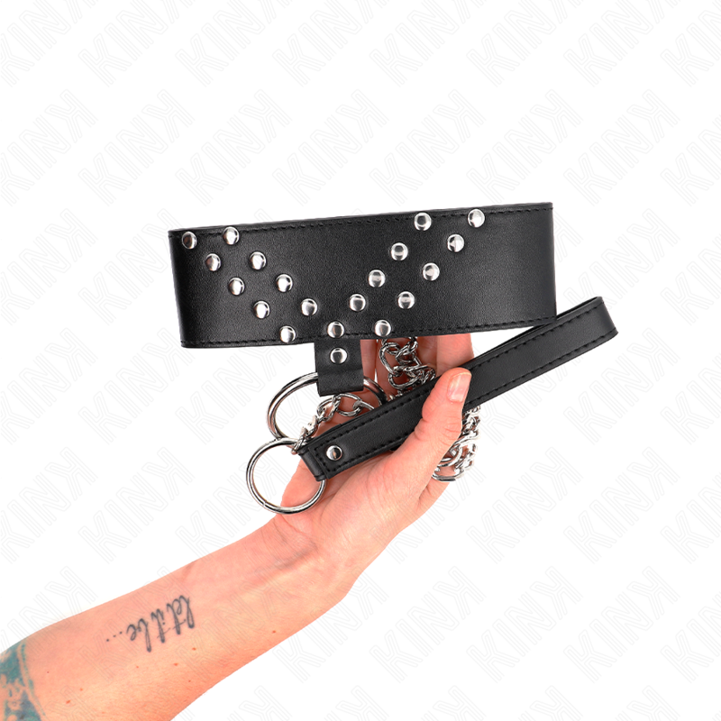 KINK - COLLIER AVEC CEINTURE 65 CM AVEC RIVET V RÉGLABLE 36-43 CM X 5 CM - Sensualia