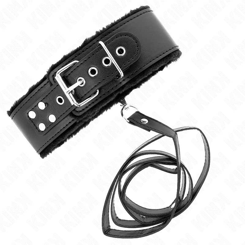 KINK - COLLIER AVEC LAISSE 116 CM AVEC CLOUS ARGENTÉS MODÈLE 4 NOIR AJUSTABLE 40-48 CM X 6 CM - Sensualia
