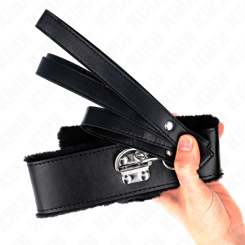 KINK - COLLIER AVEC LAISSE 116 CM AVEC CLOUS ARGENTÉS MODÈLE 4 NOIR AJUSTABLE 40-48 CM X 6 CM - Sensualia