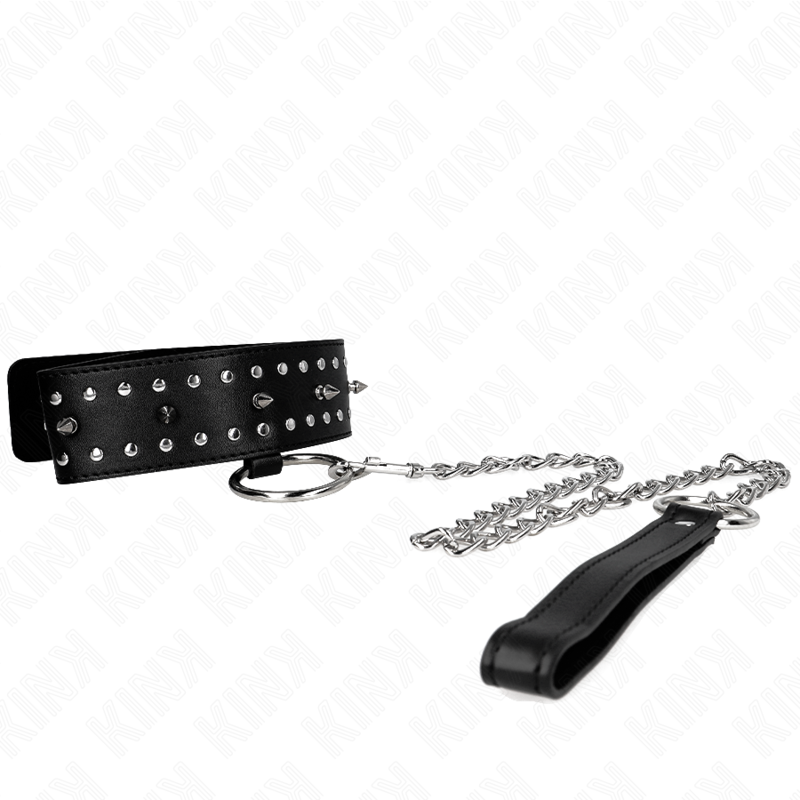 KINK - COLLIER AVEC LAISSE 65 CM AVEC CLOUS ARGENTÉS MODÈLE 1 AJUSTABLE 36-43 CM X 5 CM - Sensualia