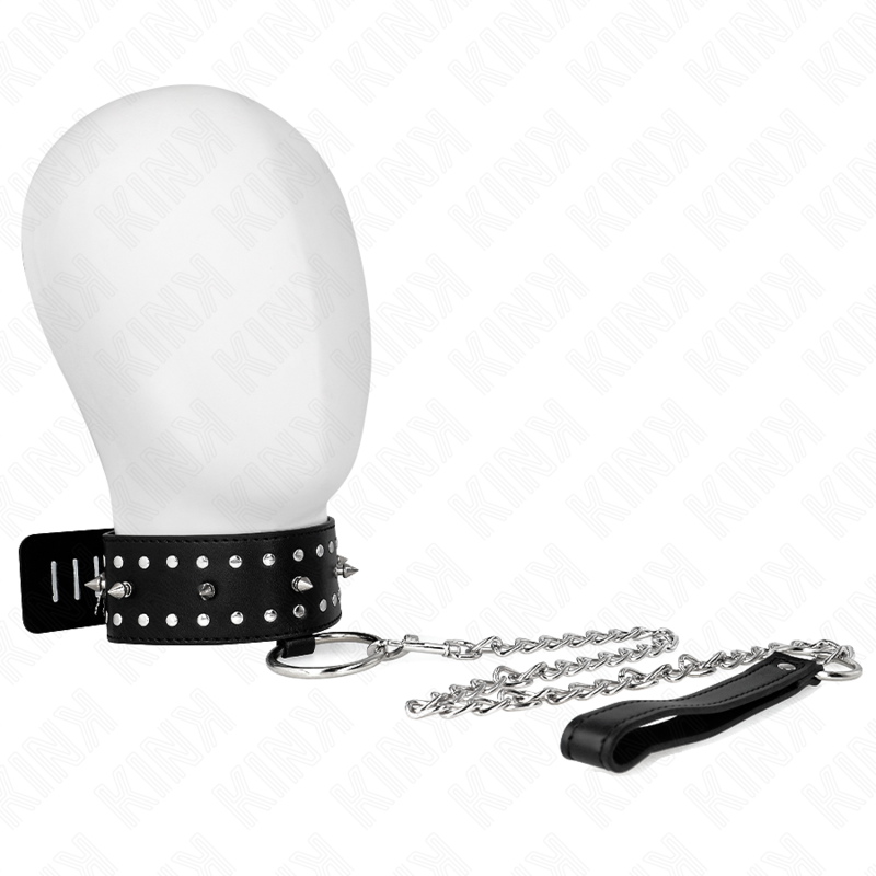 KINK - COLLIER AVEC LAISSE 65 CM AVEC CLOUS ARGENTÉS MODÈLE 1 AJUSTABLE 36-43 CM X 5 CM - Sensualia