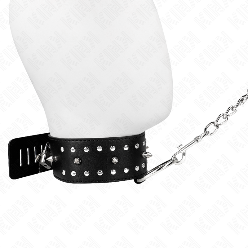KINK - COLLIER AVEC LAISSE 65 CM AVEC CLOUS ARGENTÉS MODÈLE 1 AJUSTABLE 36-43 CM X 5 CM - Sensualia