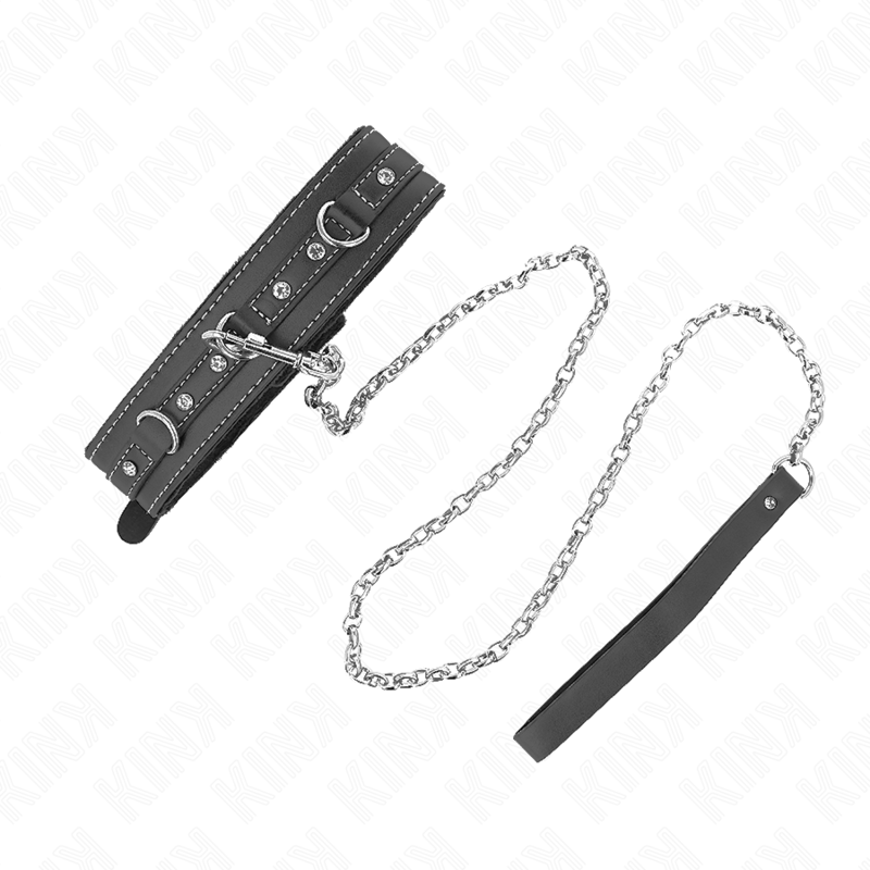 KINK - COLLIER EN CUIR PVC AVEC CEINTURE 105 CM RIVET STRASS 41,5 X 4 CM - Sensualia