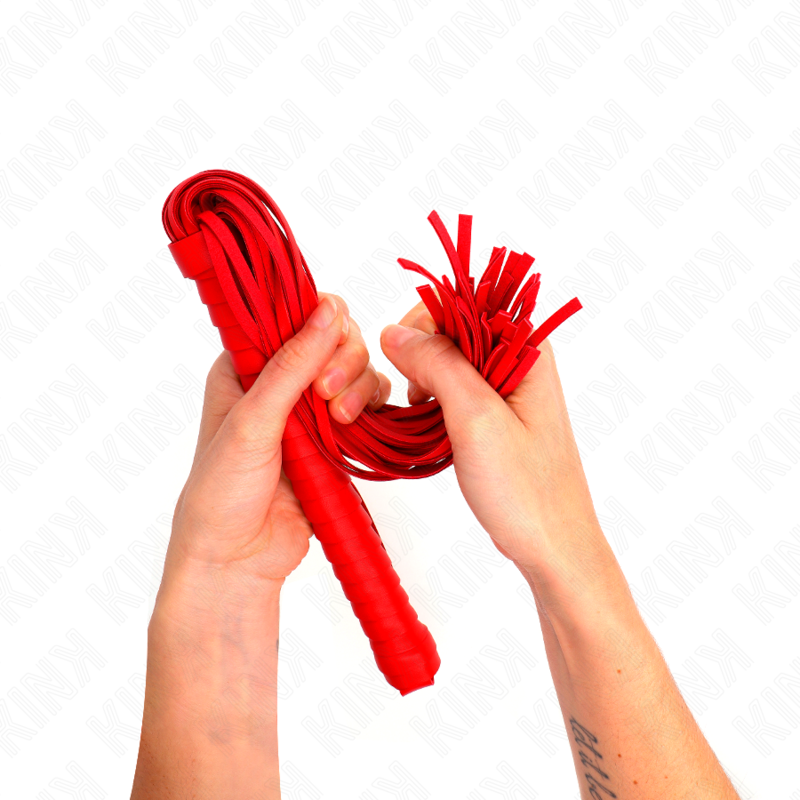 KINK - FOUET AVEC MANCHE TEXTURÉ ROUGE 48,5 CM - Sensualia