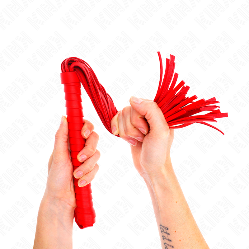 KINK - FOUET AVEC MANCHE TEXTURÉ ROUGE 48,5 CM - Sensualia
