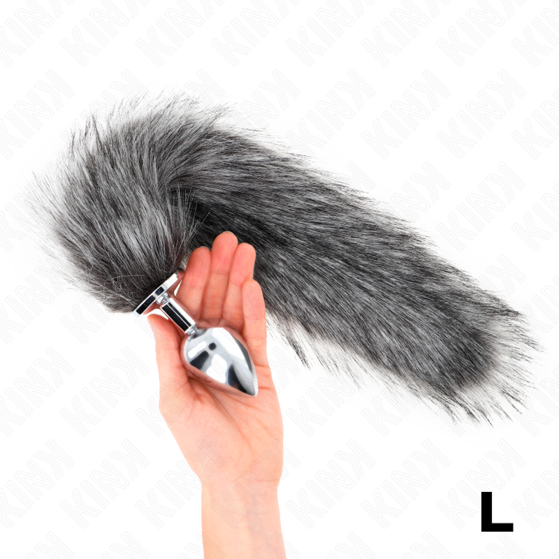 KINK - PLUG ANAL TAILLE L 10 X 4 CM AVEC QUEUE SYNTHÉTIQUE 40 CM GRIS - Sensualia