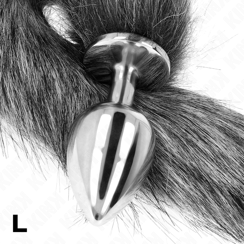 KINK - PLUG ANAL TAILLE L 10 X 4 CM AVEC QUEUE SYNTHÉTIQUE 40 CM GRIS - Sensualia
