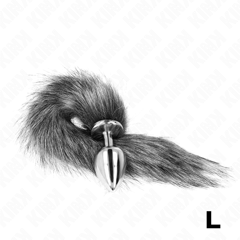KINK - PLUG ANAL TAILLE L 10 X 4 CM AVEC QUEUE SYNTHÉTIQUE 40 CM GRIS - Sensualia