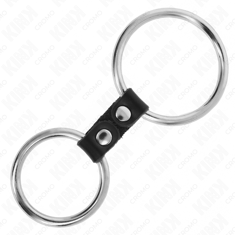 KINK - DOUBLE ANNEAU PÉNIS EN MÉTAL DE 3,7 CM À 5 CM RELIE PAR SANGLE EN CUIR MODÈLE 2 - Sensualia