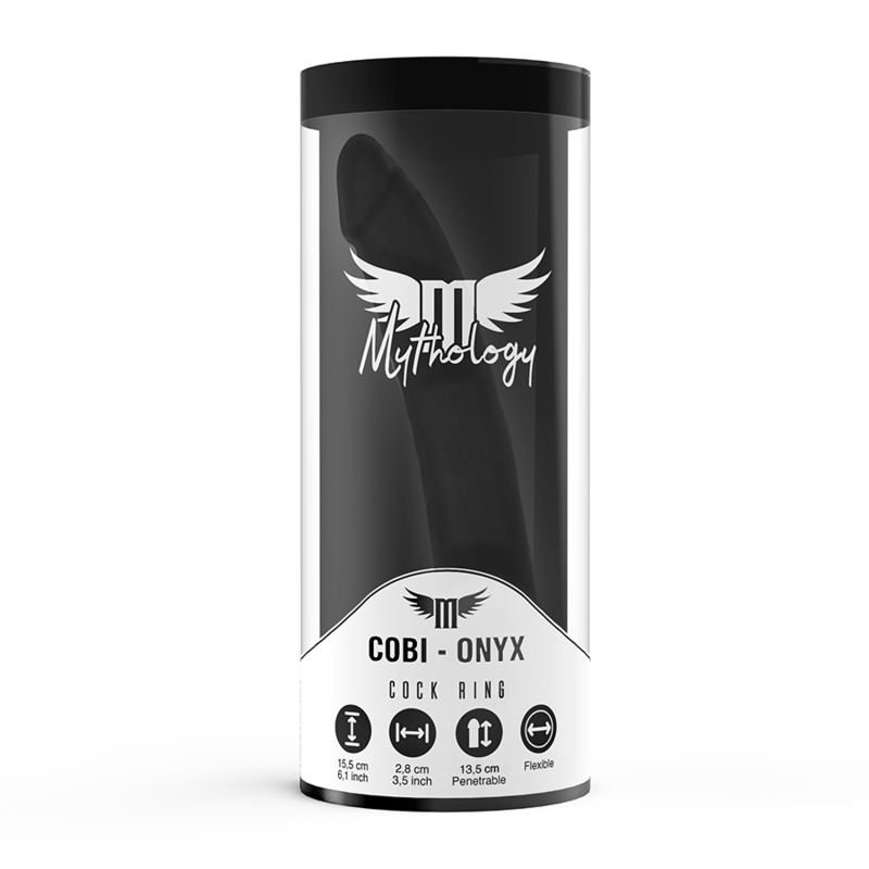 MYTHOLOGY - GODE ANAL COBI ONYX AVEC ANNEAU DE BITE ET TESTICULE 13 CM EN SILICONE - Sensualia