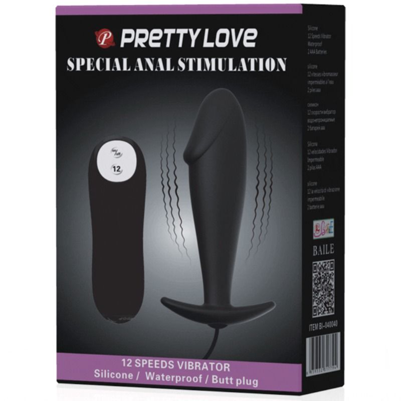 PRETTY LOVE - PLUG ANAL EN SILICONE FORME PÉNIS ET 12 MODES DE VIBRATION NOIR - Sensualia