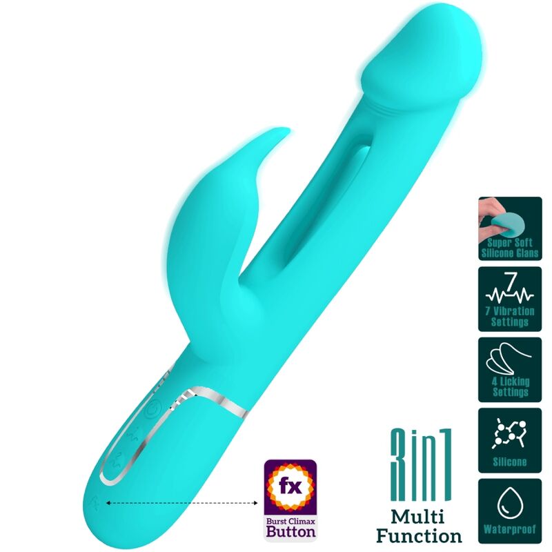 PRETTY LOVE - VIBRATEUR DEJON RABBIT 3 EN 1 MULTIFONCTION VERT AQUA - Sensualia