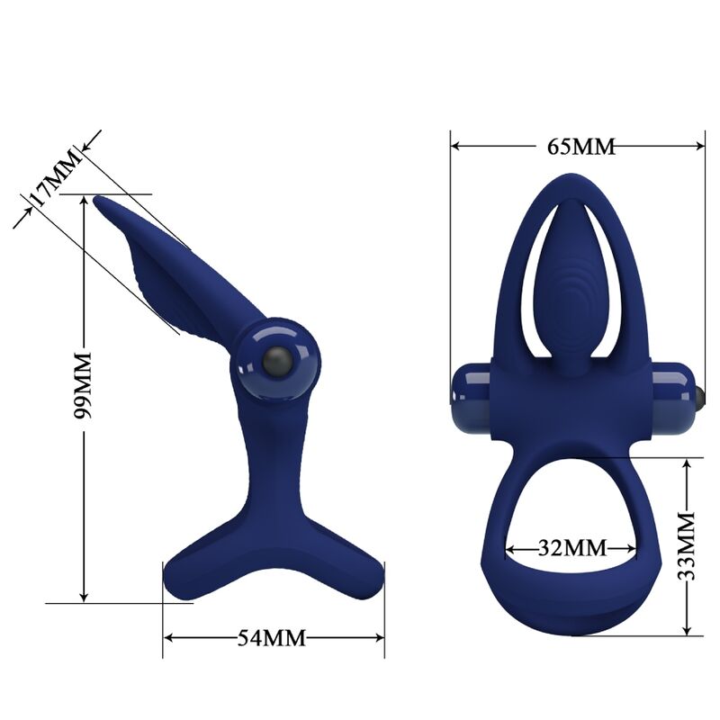 PRETTY LOVE - MAT DOUBLE ANNEAU AVEC VIBRATION & STIMULATEUR BLEU - Sensualia