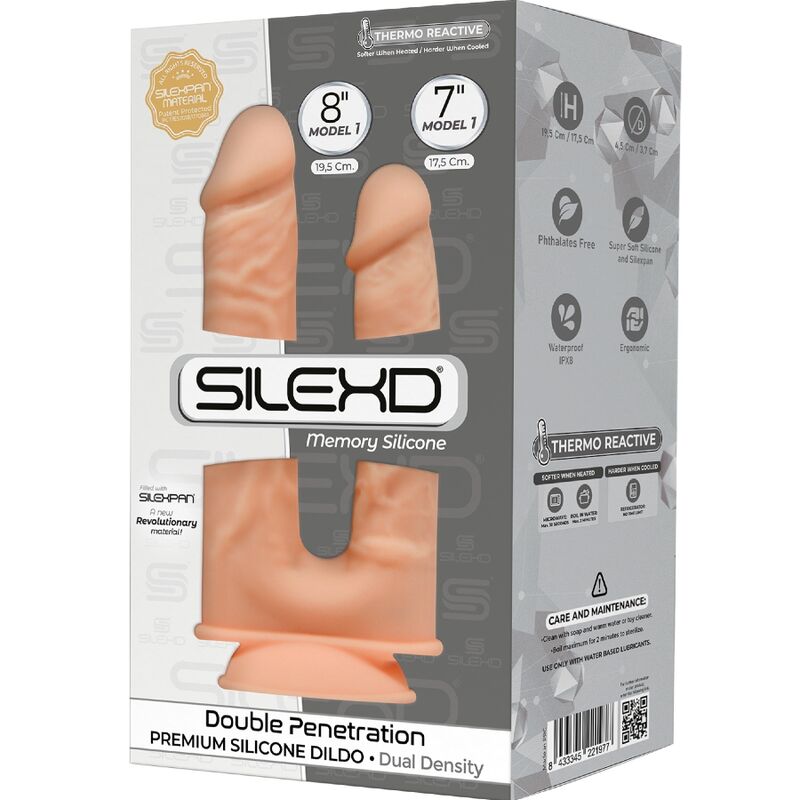 SILEXD - MODÈLE 1 PÉNIS RÉALISTE DOBLE PENETRACION PREMIUM SILEXPAN SILICONE 17.5 / 19.5 CM - Sensualia