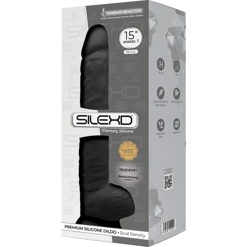 SILEXD - MODÈLE 1 PÉNIS RÉALISTE PREMIUM SILEXPAN SILICONE NOIR 38 CM - Sensualia