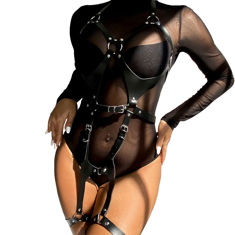 SUBBLIME - HARNAIS COMPLET AVEC BOUCLES EN CUIR NOIR TAILLE UNIQUE - Sensualia