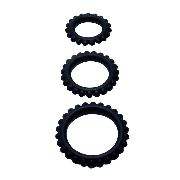 BAILE - TITAN SET 3 PCS COCK RING NOIR 2.8 + 2.4 + 1.9 CM - Sensualia
