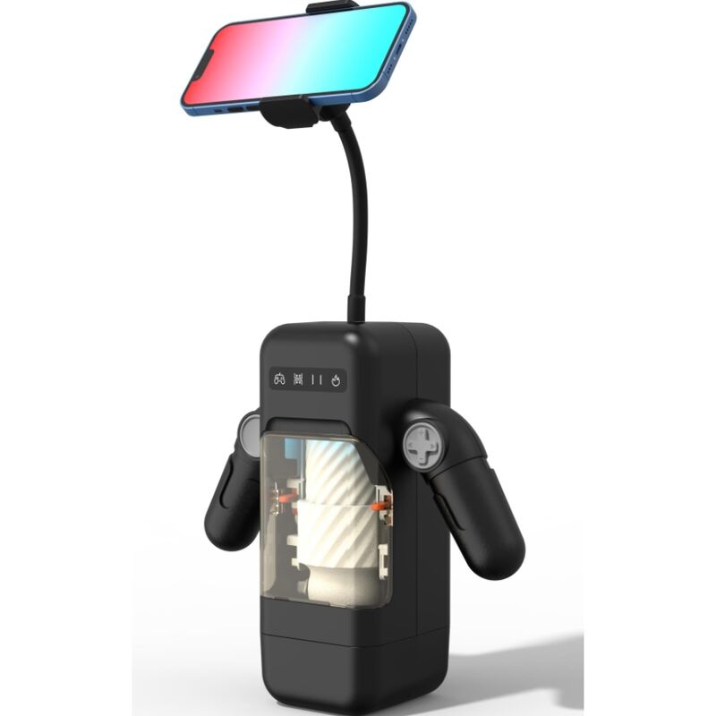 GAME CUP - MASTURBATEUR À VIBRATION DE POUSSÉE AVEC FONCTION CHAUFFANTE ET SUPPORT MOBILE - NOIR - Sensualia