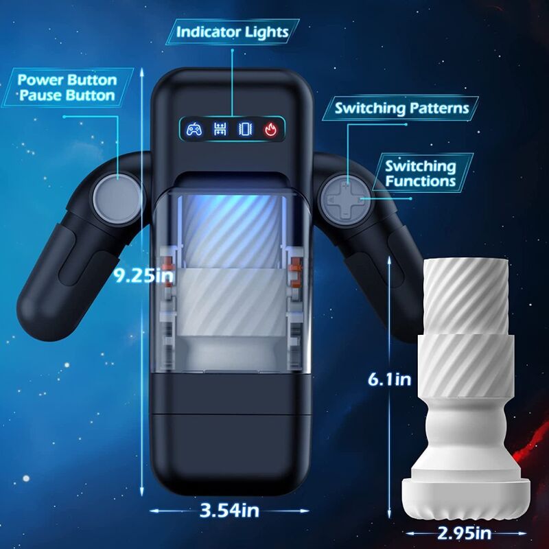 GAME CUP - MASTURBATEUR À VIBRATION DE POUSSÉE AVEC FONCTION CHAUFFANTE ET SUPPORT MOBILE - NOIR - Sensualia