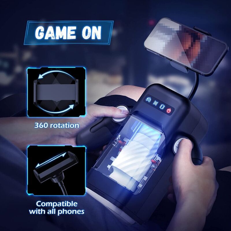 GAME CUP - MASTURBATEUR À VIBRATION DE POUSSÉE AVEC FONCTION CHAUFFANTE ET SUPPORT MOBILE - NOIR - Sensualia
