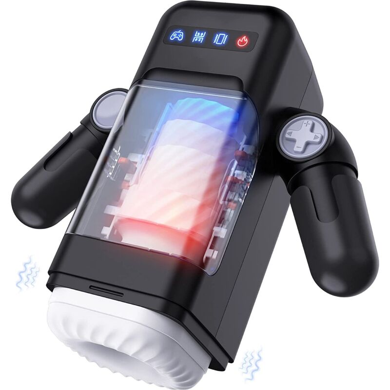 GAME CUP - MASTURBATEUR À VIBRATION DE POUSSÉE AVEC FONCTION CHAUFFANTE ET SUPPORT MOBILE - NOIR - Sensualia