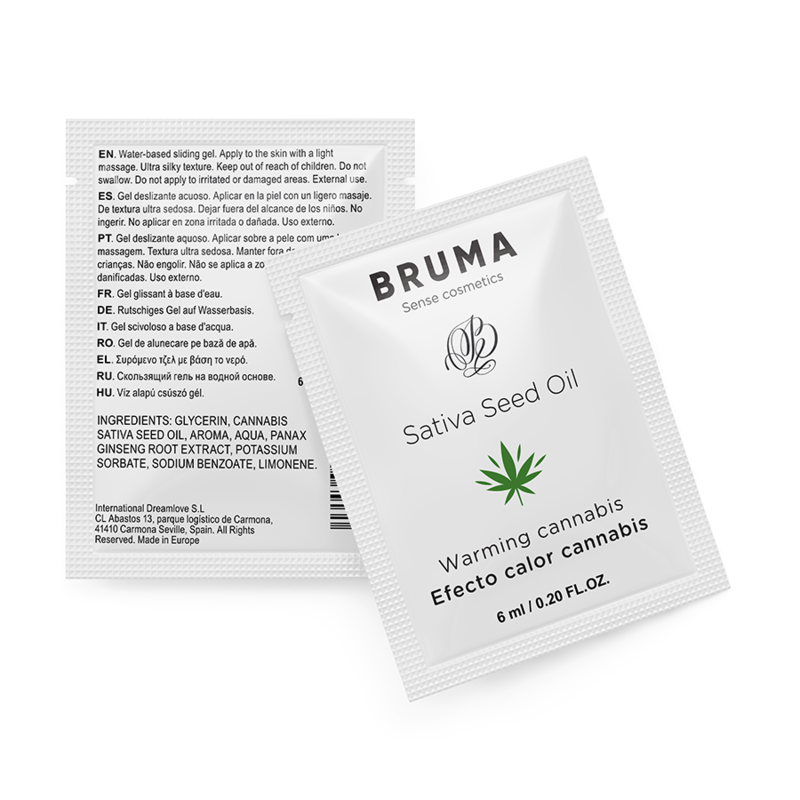 BRUMA - HUILE DE GRAINES DE SATIVA GEL GLISSANT RÉCHAUFFANT SAVEUR DE CANNABIS 6 ML - Sensualia