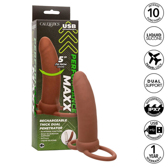 CALEXOTICS - MAXX THICK DOUBLE PÉNÉTRATEUR 10 VIBRATIONS MARRON - Sensualia