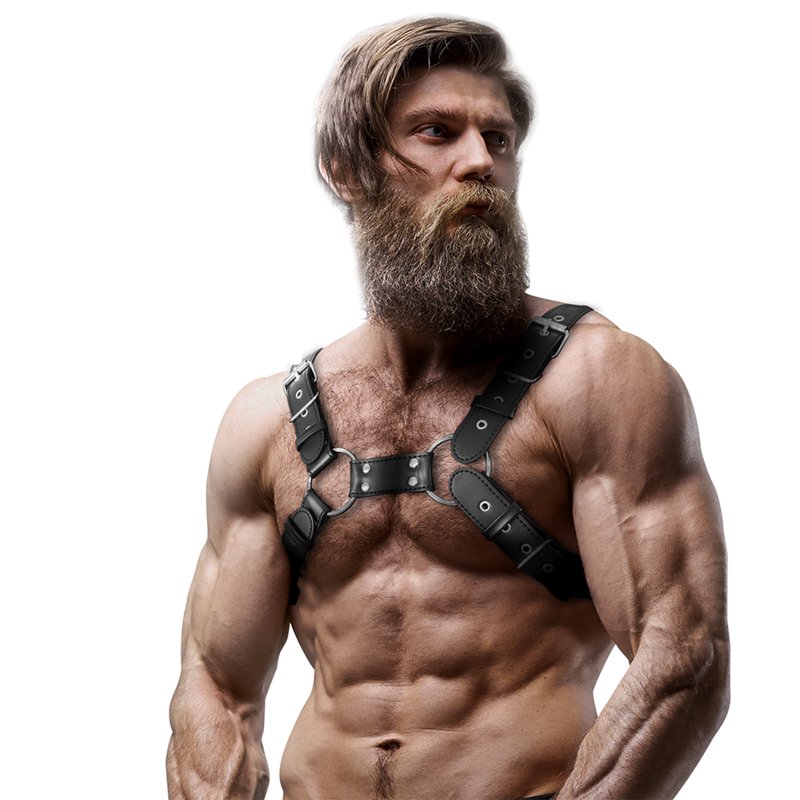 FETISH SUBMISSIVE ATTITUDE - HARNAIS POITRINE BULLDOG AJUSTABLE EN CUIR ÉCOLOGIQUE POUR HOMMES - Sensualia