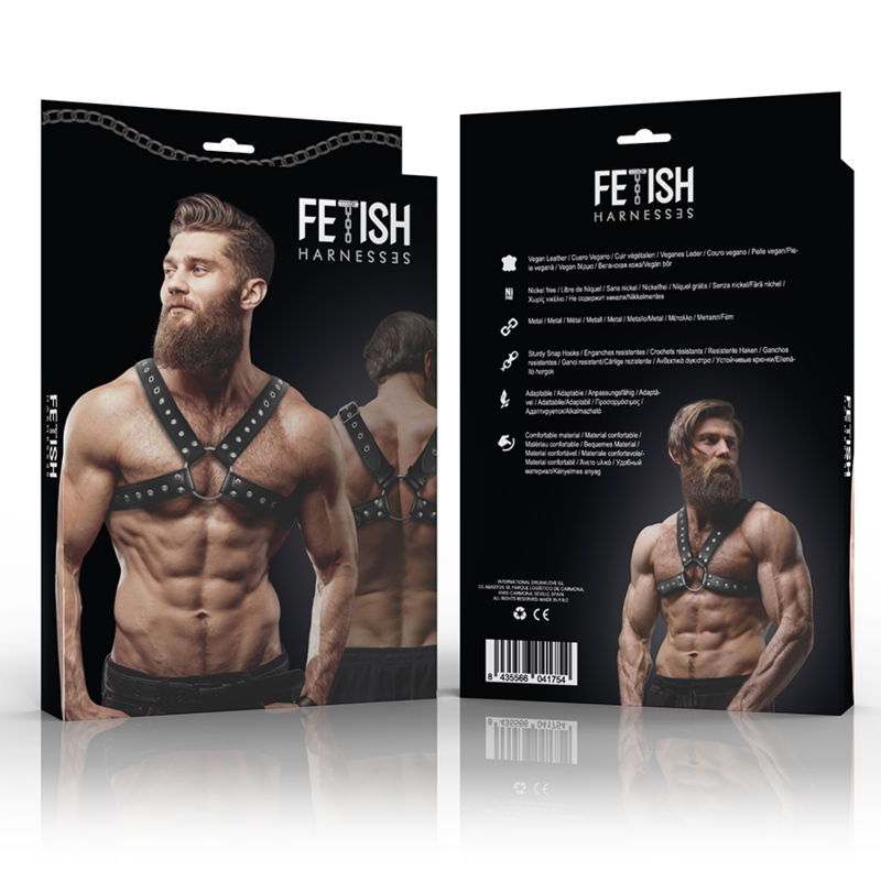 FETISH SUBMISSIVE ATTITUDE - HARNAIS POITRINE CROSS-OVER EN CUIR ÉCOLOGIQUE POUR HOMMES AVEC CLOUS - Sensualia