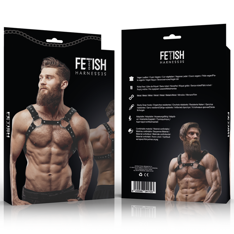 FETISH SUBMISSIVE ATTITUDE - HARNAIS POITRINE EN CUIR ÉCOLOGIQUE POUR HOMMES AVEC CLOUS - Sensualia