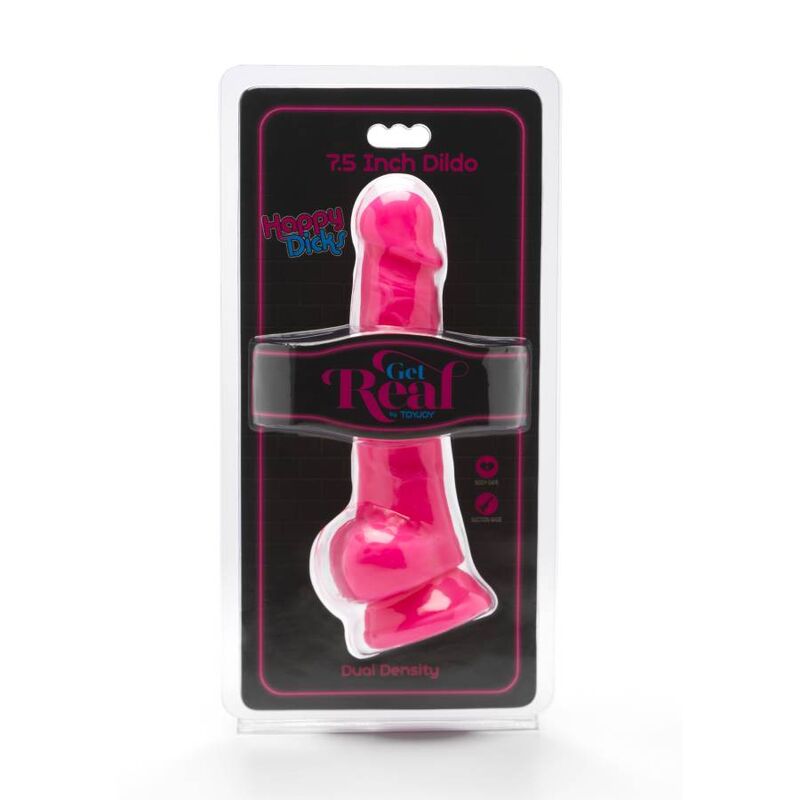 GET REAL - HAPPY DICKS 19 CM AVEC BALLES ROSE - Sensualia