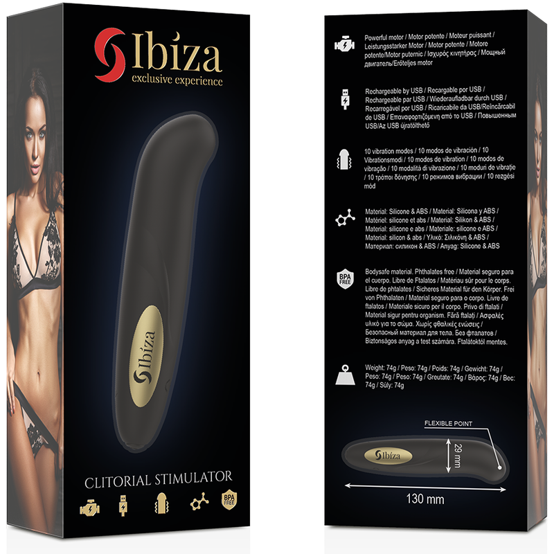 IBIZA - STIMULATEUR DE CLITORIS CHARGEUR USB 10 MODES DE VIBRATION DORÉ 13 X 2,9 - Sensualia