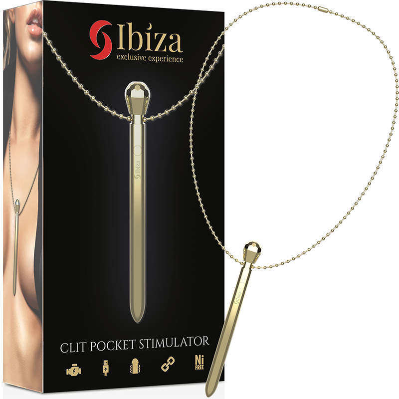 IBIZA - STIMULATEUR DE POCHE CLITO COLLIER CHARGEUR USB 12 MODES DE VIBRATION DORÉ 12,2 X 1,5 - Sensualia