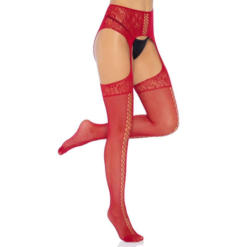 LEG AVENUE - BAS DENTELLE BORDEAUX AVEC JARRETIÈRE TAILLE UNIQUE - Sensualia