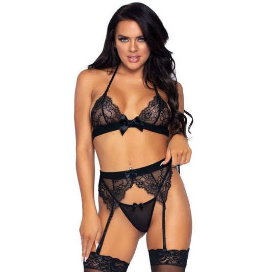 LEG AVENUE - SET DE TRES PIEZAS TOP, LIGUERO Y TANGA S - Sensualia