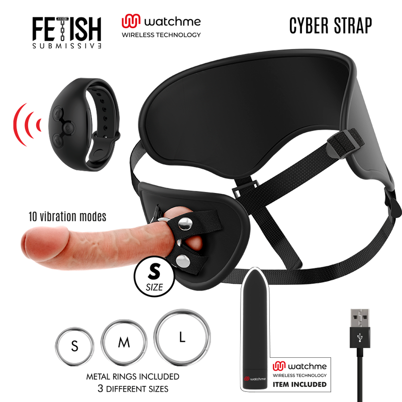 FETISH SUBMISSIVE CYBER STRAP - HARNAIS AVEC GODE ET TÉLÉCOMMANDE BULLET TECHNOLOGIE WATCHME S - Sensualia