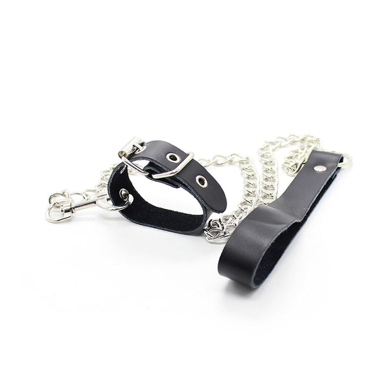 OHMAMA FETISH - COLLIER PÉNIS ET BRACELET EN CUIR AVEC CHAÎNE MÉTALLIQUE - Sensualia