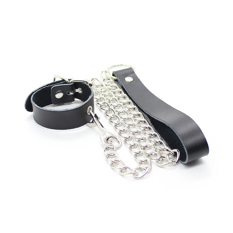 OHMAMA FETISH - COLLIER PÉNIS ET BRACELET EN CUIR AVEC CHAÎNE MÉTALLIQUE - Sensualia