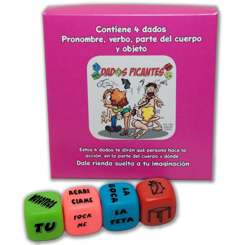 DIABLO PICANTE - JEU DE 4 DÉS DE PRONOM, VERBE, PARTIE DU CORPS ET LIEU - Sensualia